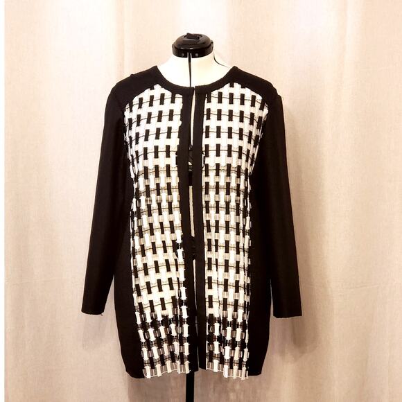 Chico's Jackets & Blazers - Chico's Black & White Crinkle Woven Design Open Front Jacket, SZ 3 (US 16/18)